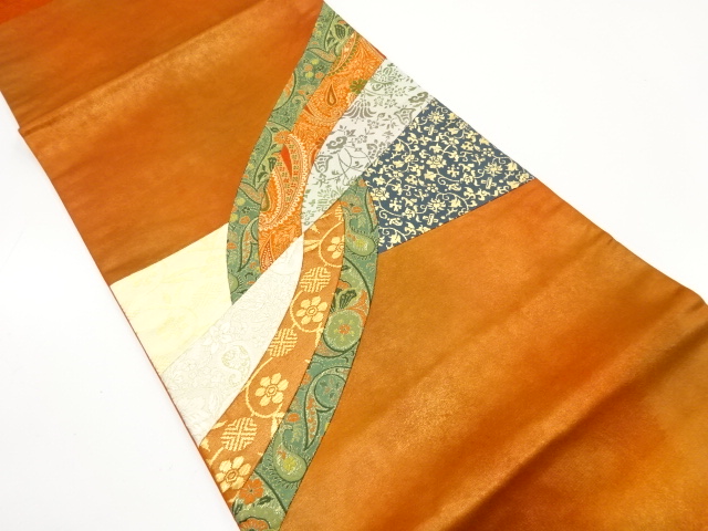 切りばめ　名物裂織り出し　開き名古屋帯（額縁仕立て）